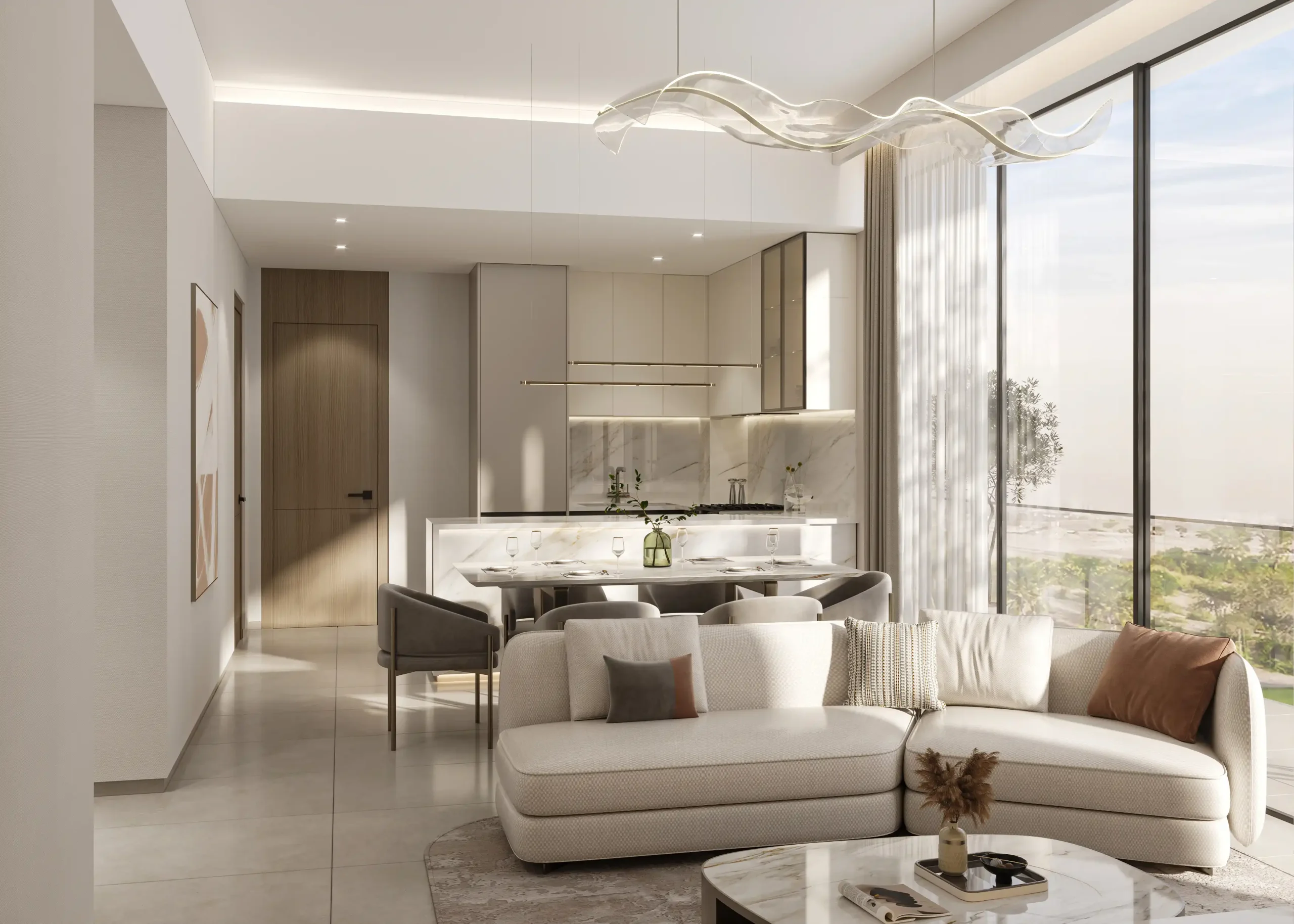Living and dining interior design for a Dubai apartment
