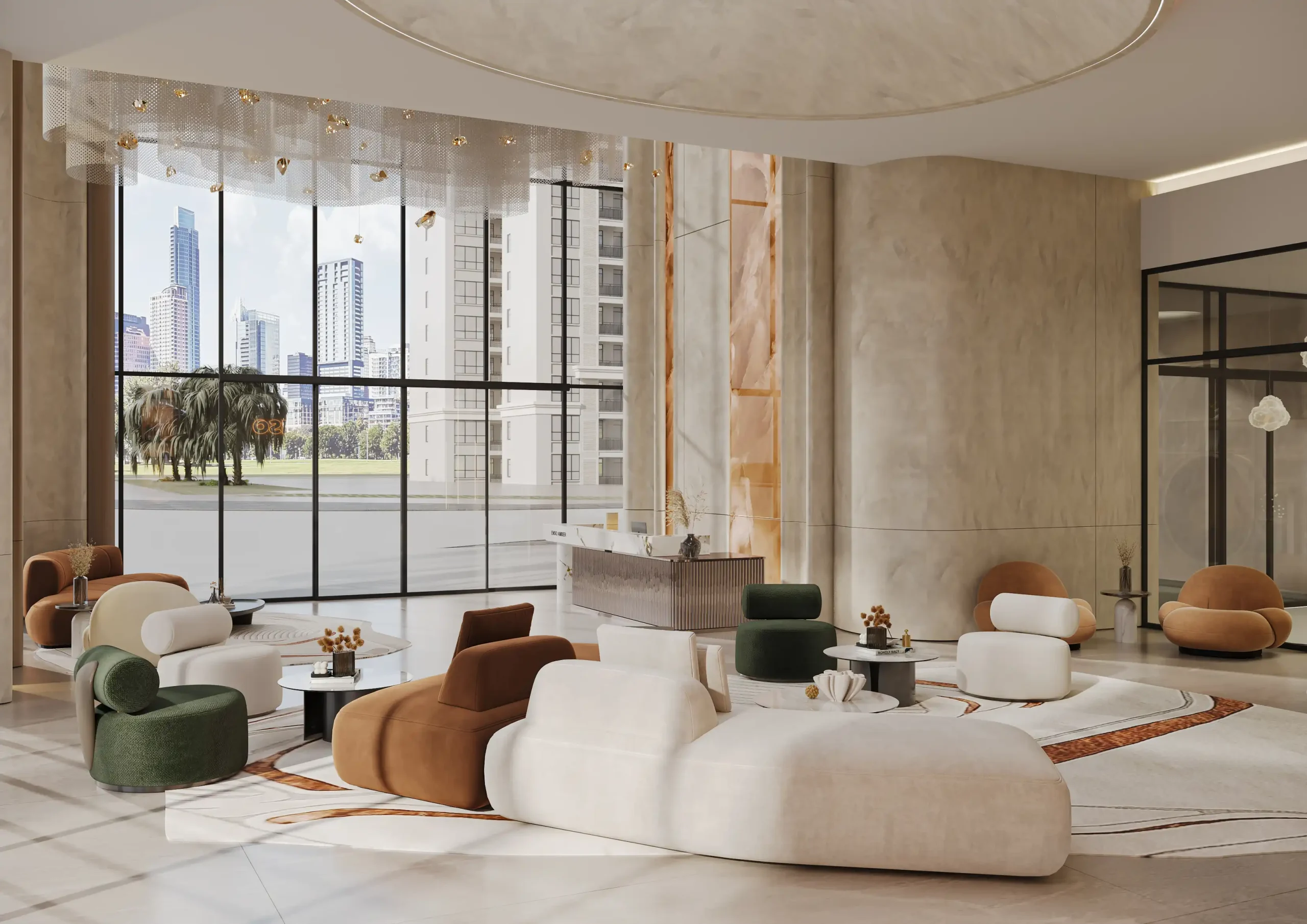 Contemporary residential lobby furnished for a Dubai apartment project